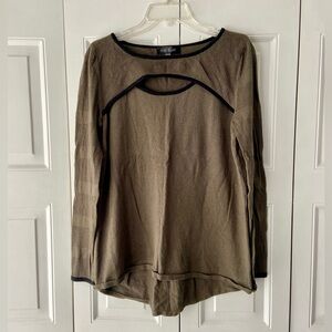 August Silk, Cut-out Green Knit Blouse, Long sleeve, Size L